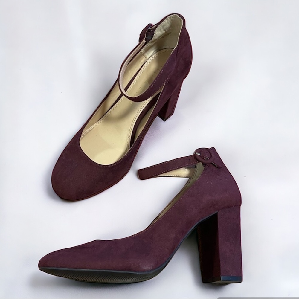 Kelly & Katie Block High Heel Mary Jane Burgundy Bordeaux Sandal 8